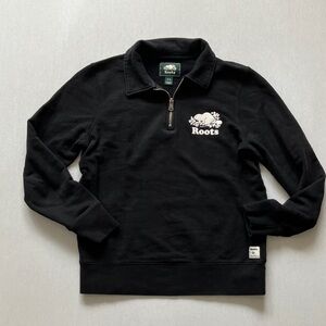 Roots Black Half-Zip Pullover with White Logo
